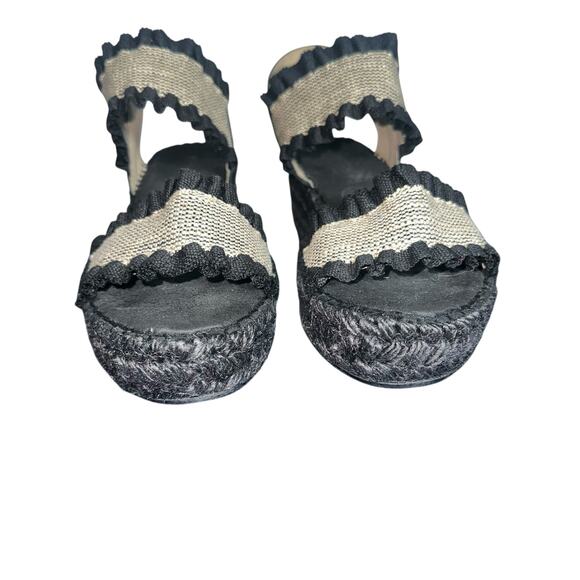Juncal Aguirre Black Mica Natural Espadrille Wedge Sandals SZ 40 Made in Spain - Picture 2 of 11